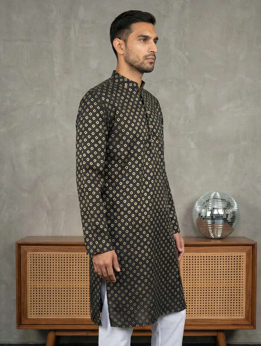 men self design mandarin neck long kurta - 22442881 -  Standard Image - 5