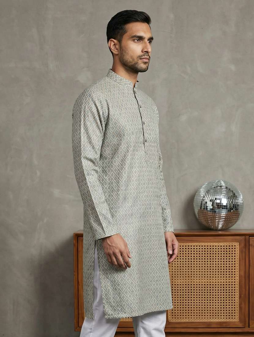 men printed mandarin neck long kurta - 22442883 -  Standard Image - 5