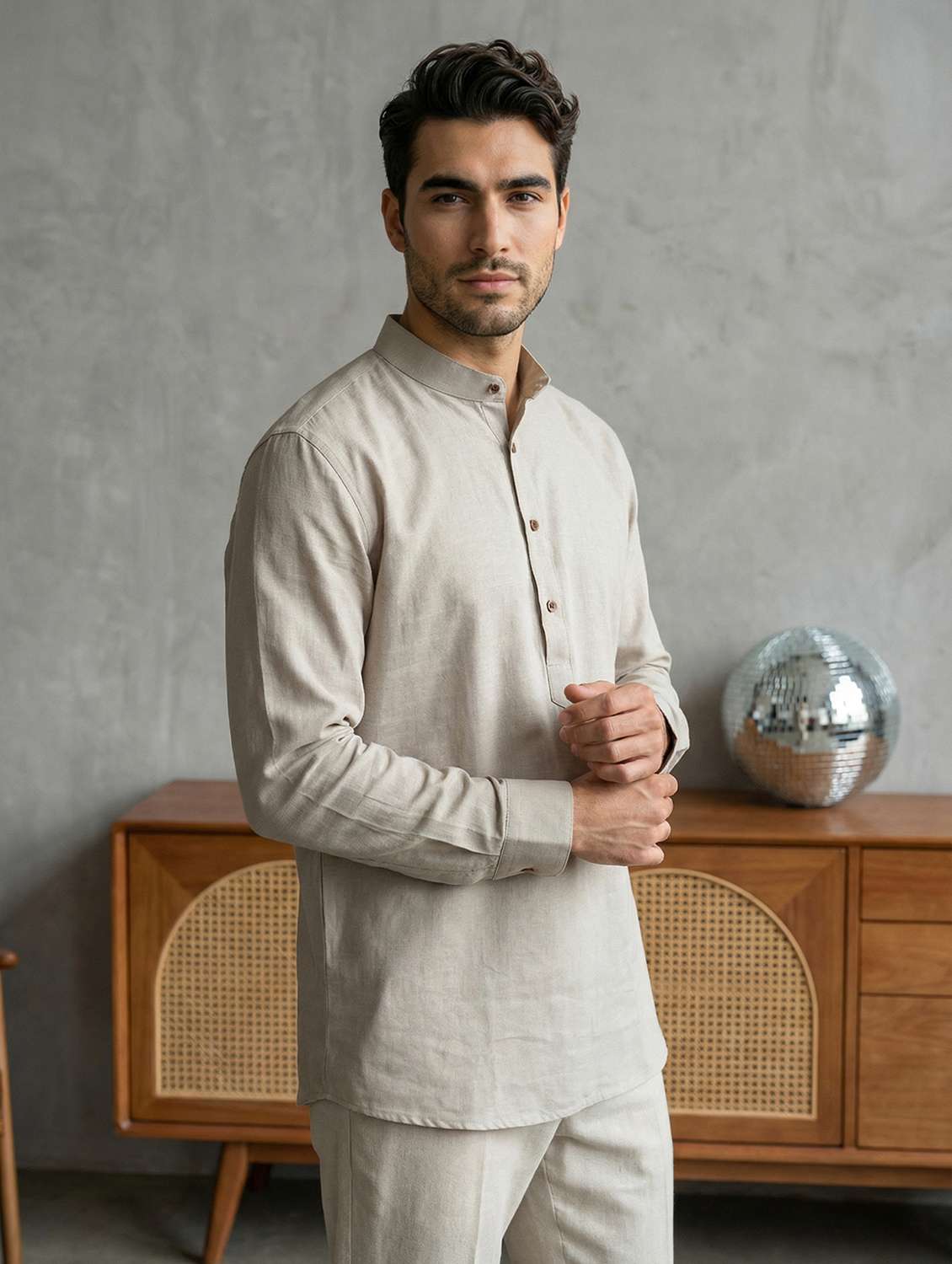 men solid mandarin neck short kurta - 22442905 -  Standard Image - 3