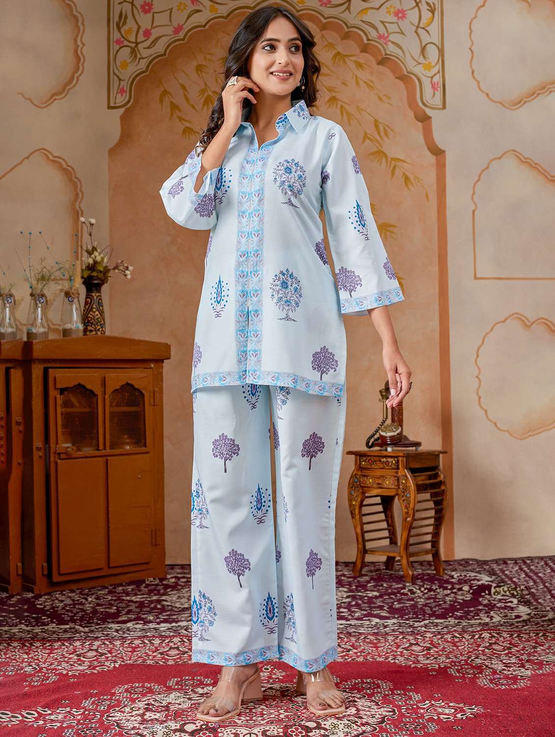 women blue kurta pant set