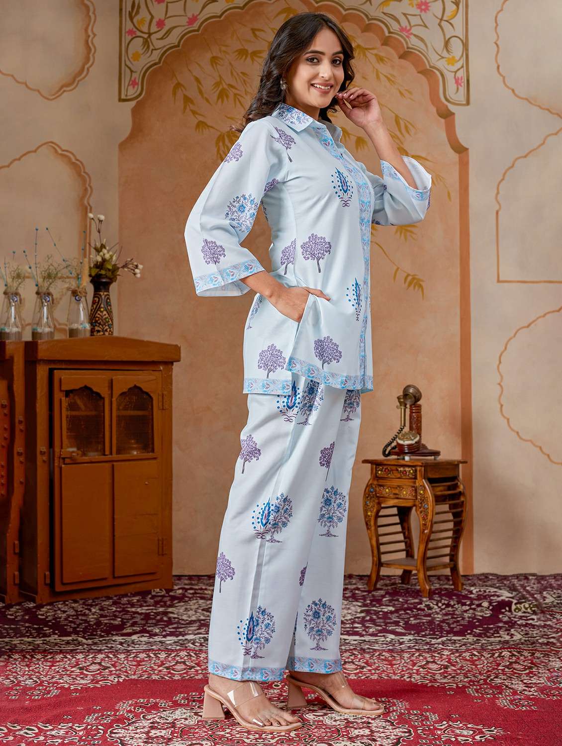 women blue kurta pant set - 22442942 -  Standard Image - 3