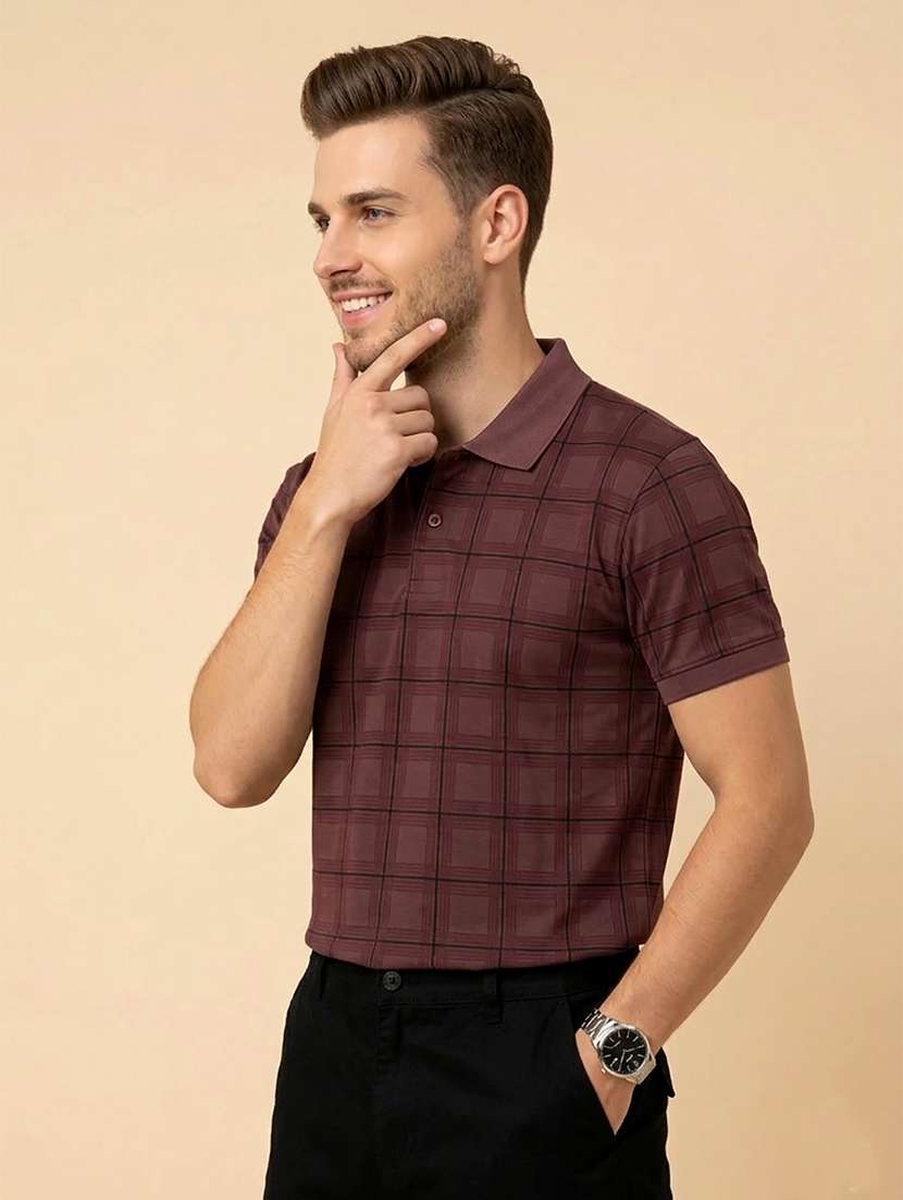 men checkered short sleeve regular fit polo t-shirt