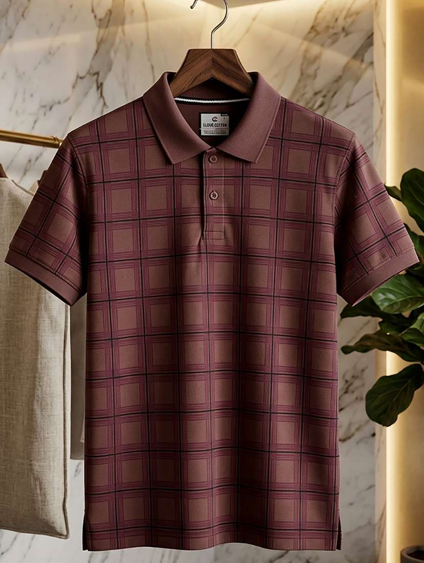 men checkered short sleeve regular fit polo t-shirt - 22442991 -  Standard Image - 3