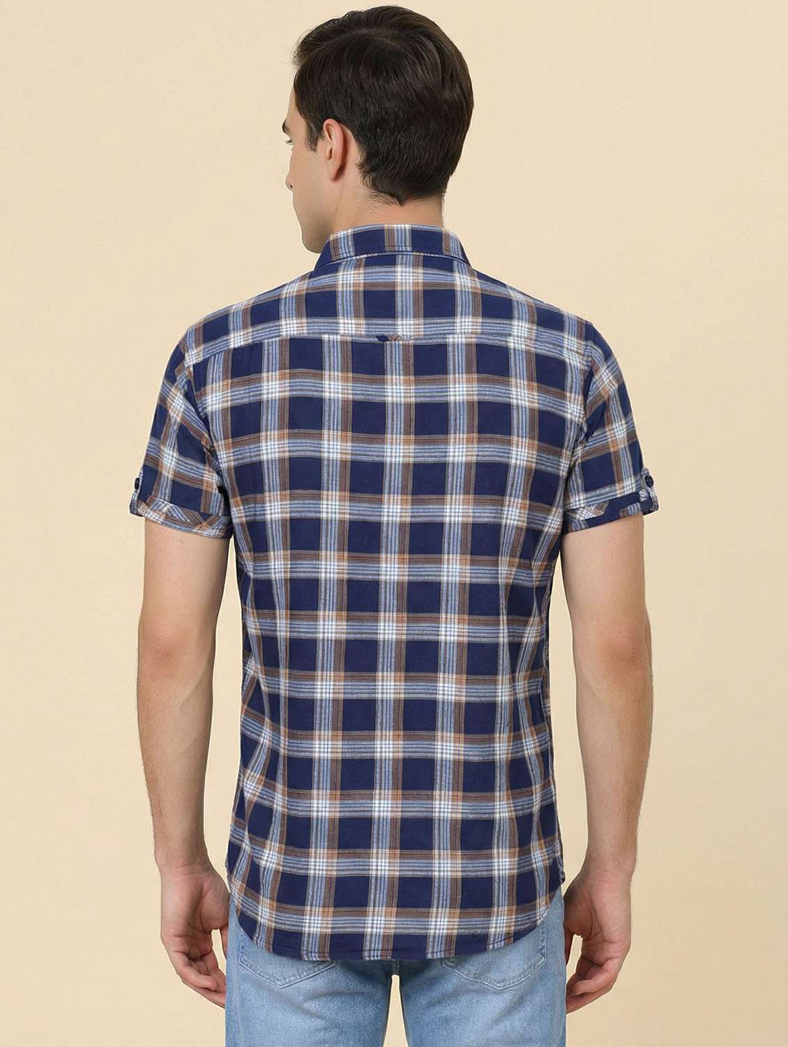 men checkered short sleeve slim fit casual shirt - 22443105 -  Standard Image - 3