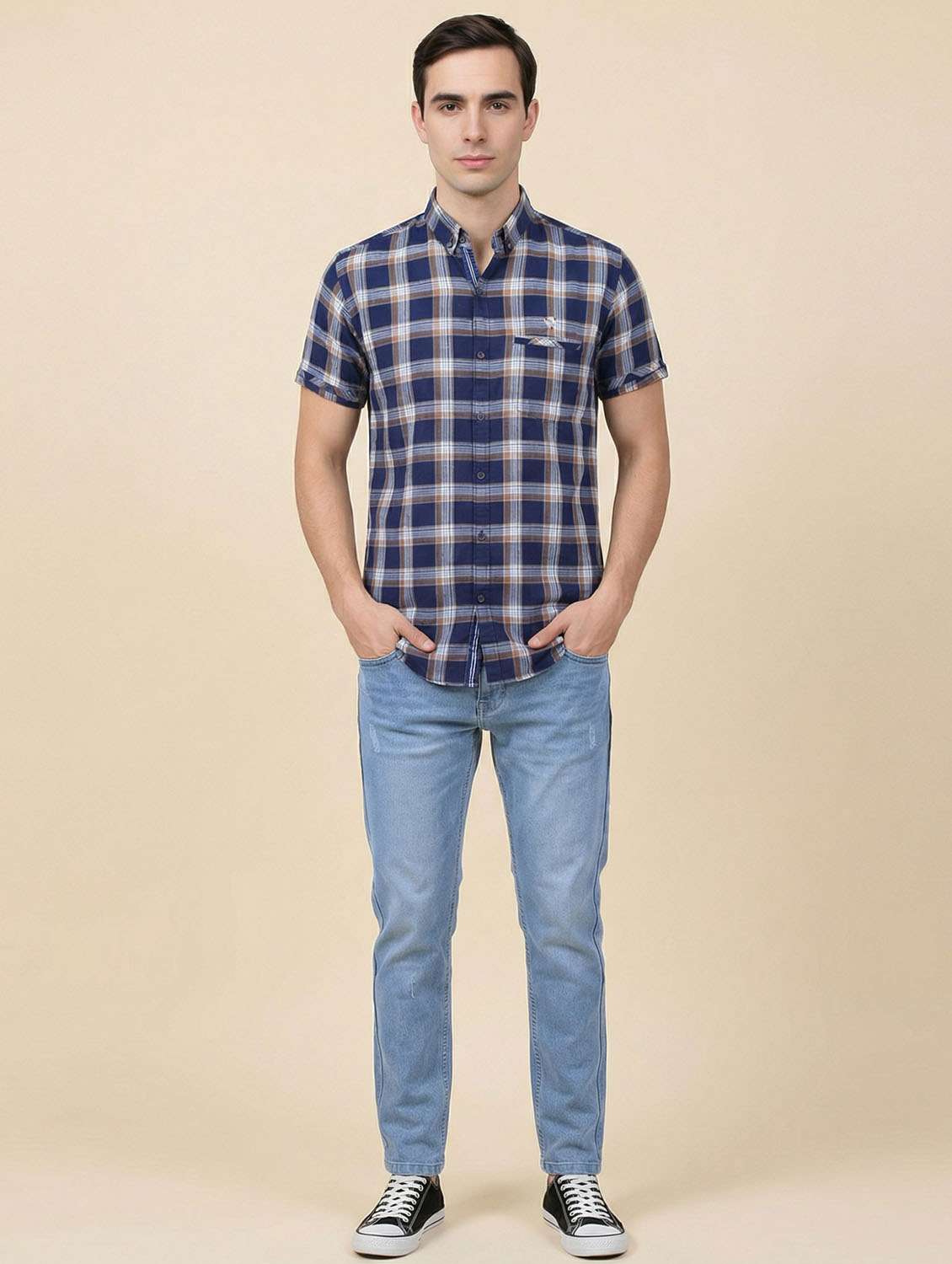 men checkered short sleeve slim fit casual shirt - 22443105 -  Standard Image - 5