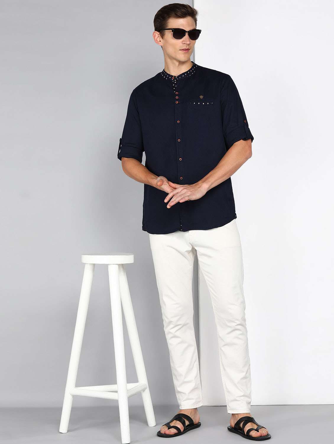 men solid long sleeve regular fit casual shirt - 22443111 -  Standard Image - 5