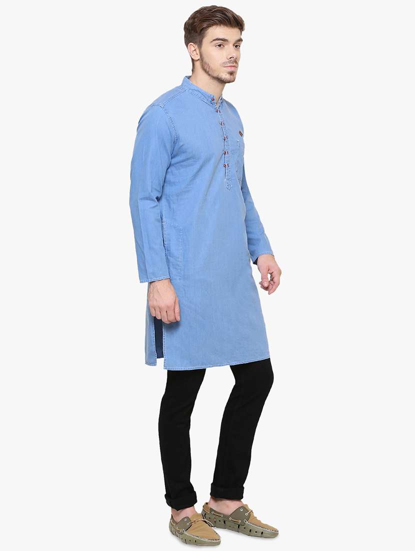Men Solid Mandarin Neck Long Kurta - 22443199 -  Standard Image - 3