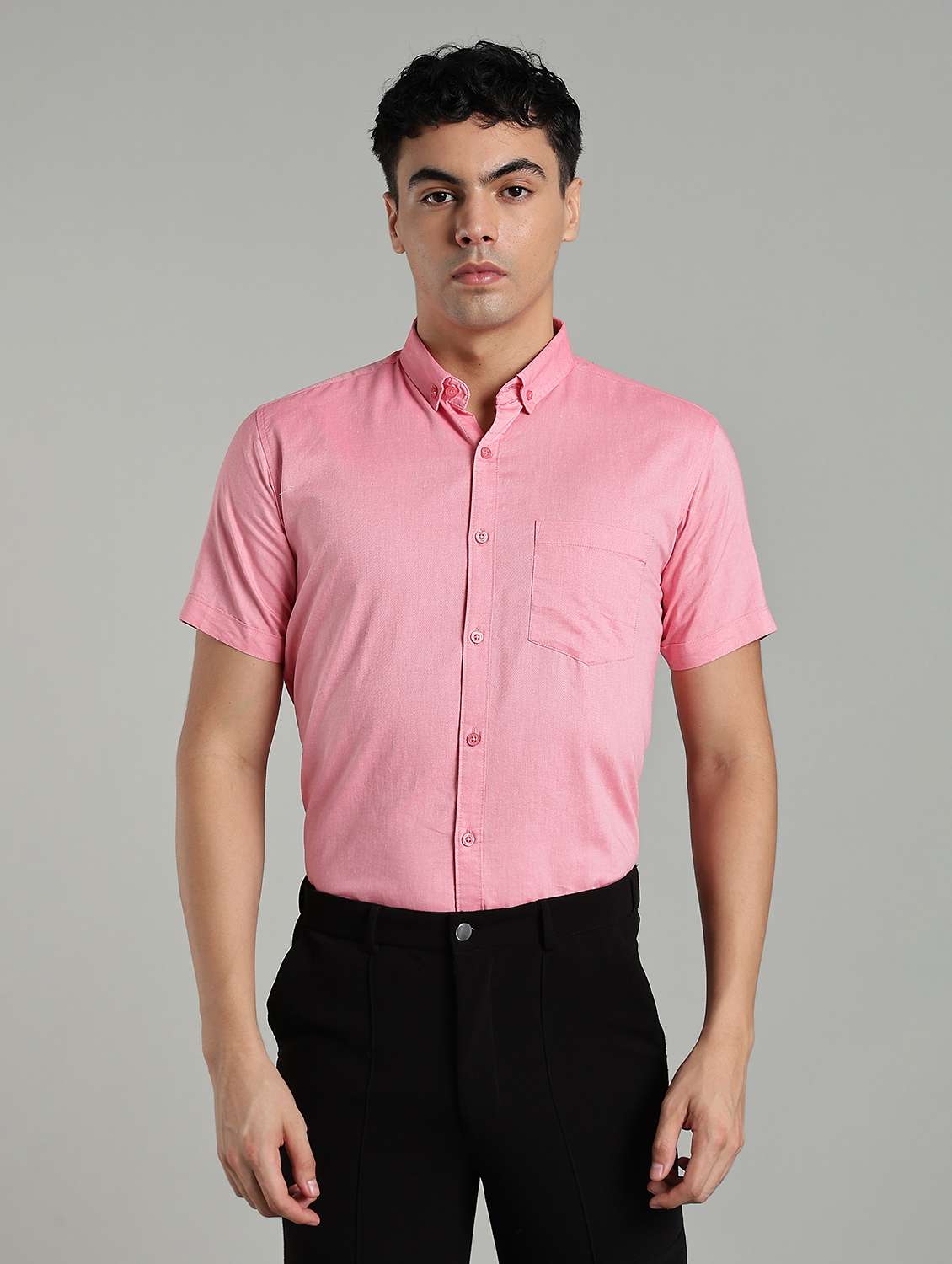 men solid short sleeve slim fit formal shirt