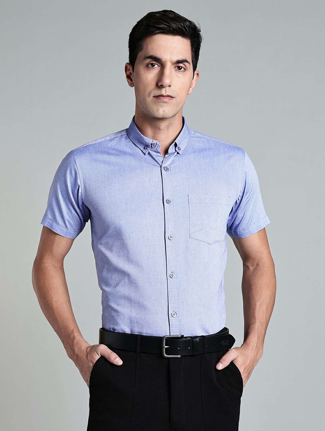 men solid short sleeve slim fit formal shirt