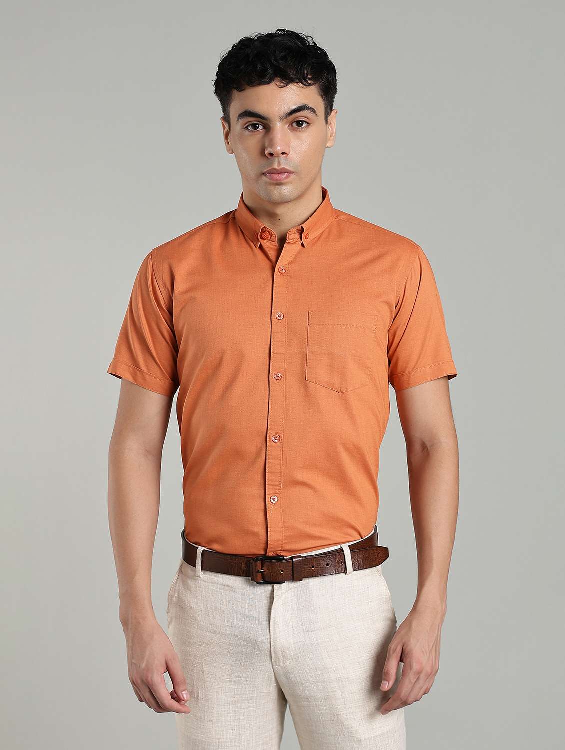 men solid short sleeve slim fit formal shirt