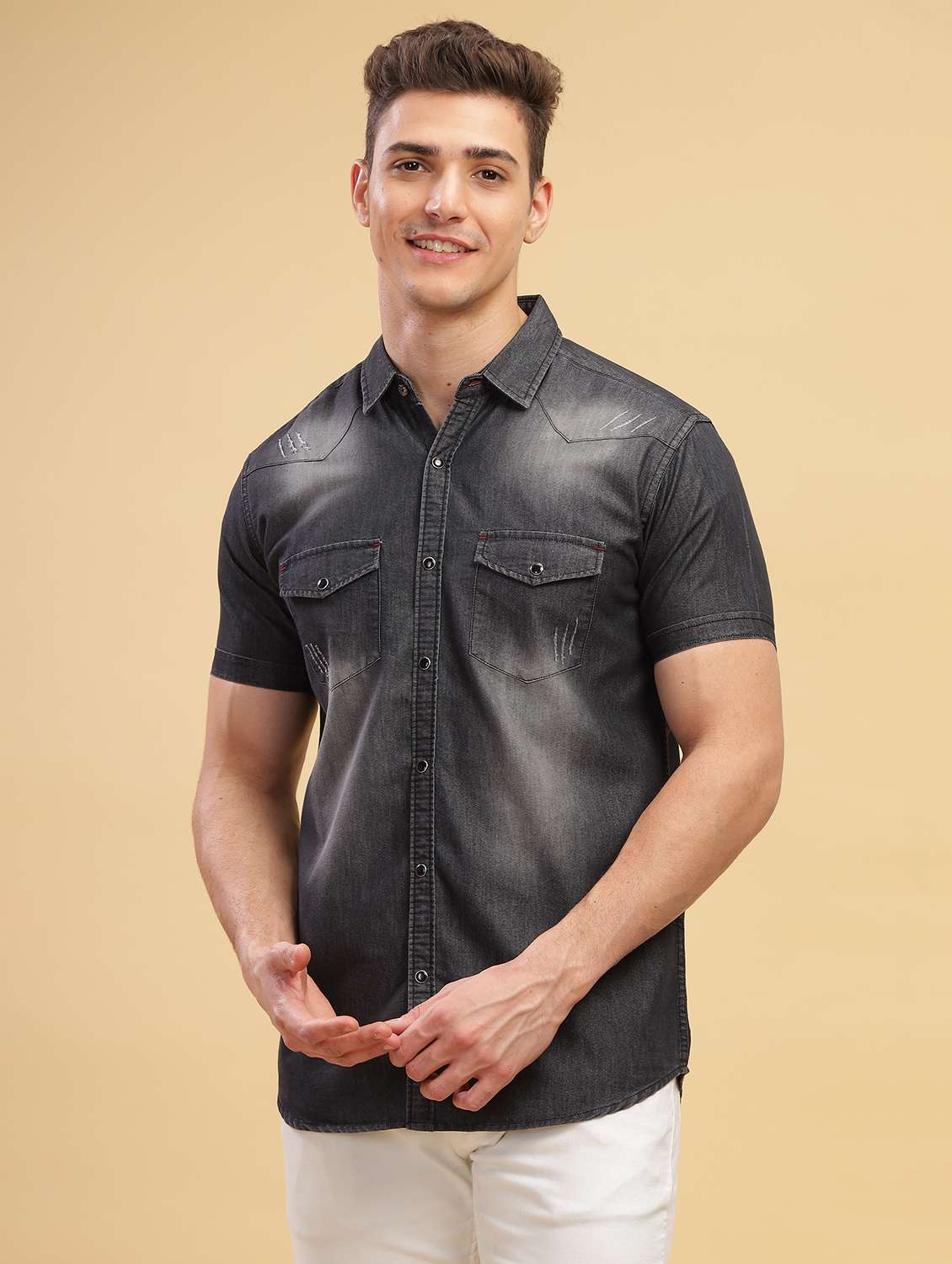 men faded short sleeve regular fit casual shirt