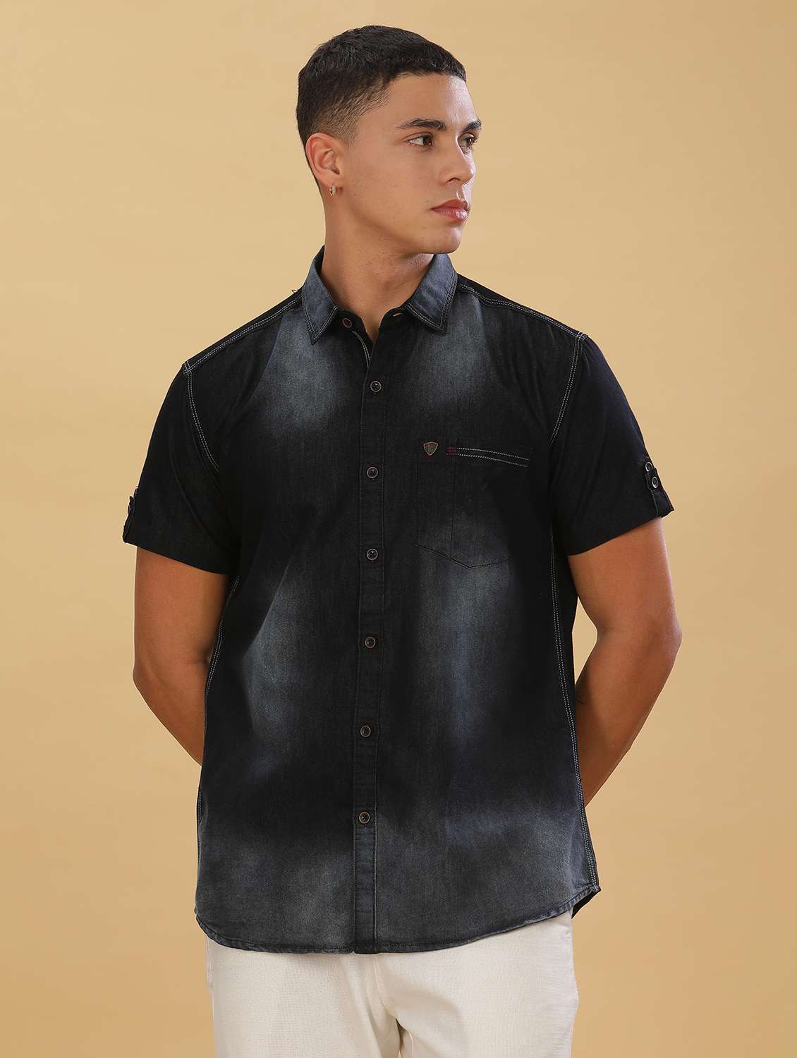 men faded short sleeve regular fit casual shirt