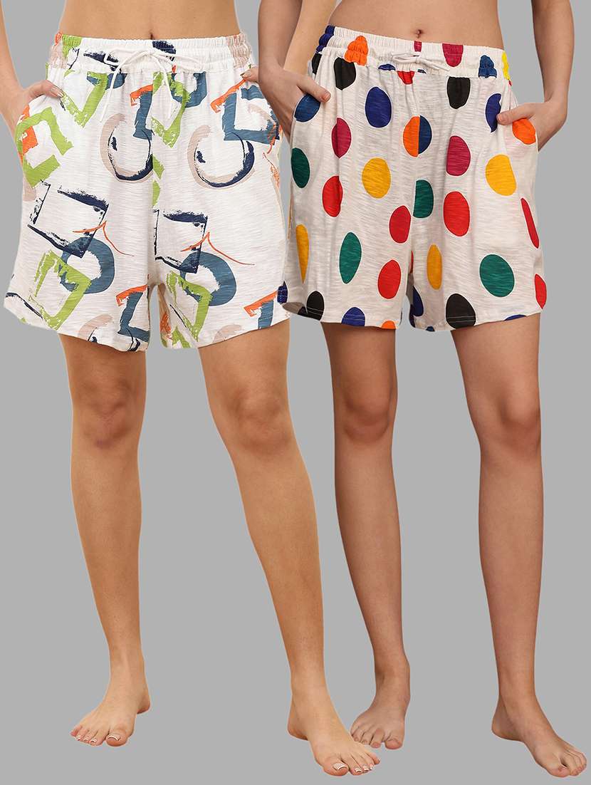 women pack of 2 printed mid rise shorts