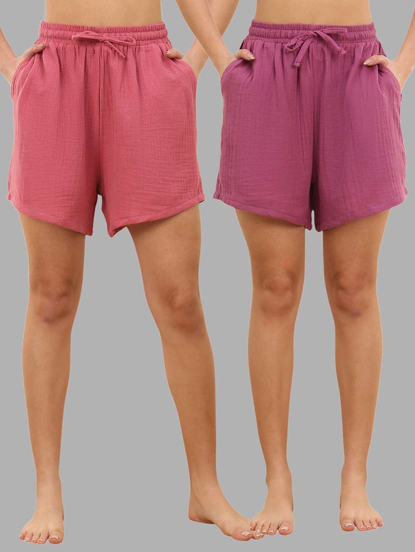 women pack of 2 solid loungewear shorts