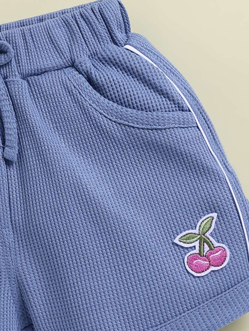 girls blue cotton blend shorts & top set co-ord set - 22443313 -  Standard Image - 5