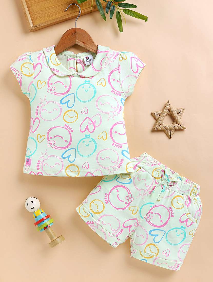 kids yellow cotton blend shorts & top set co-ord set