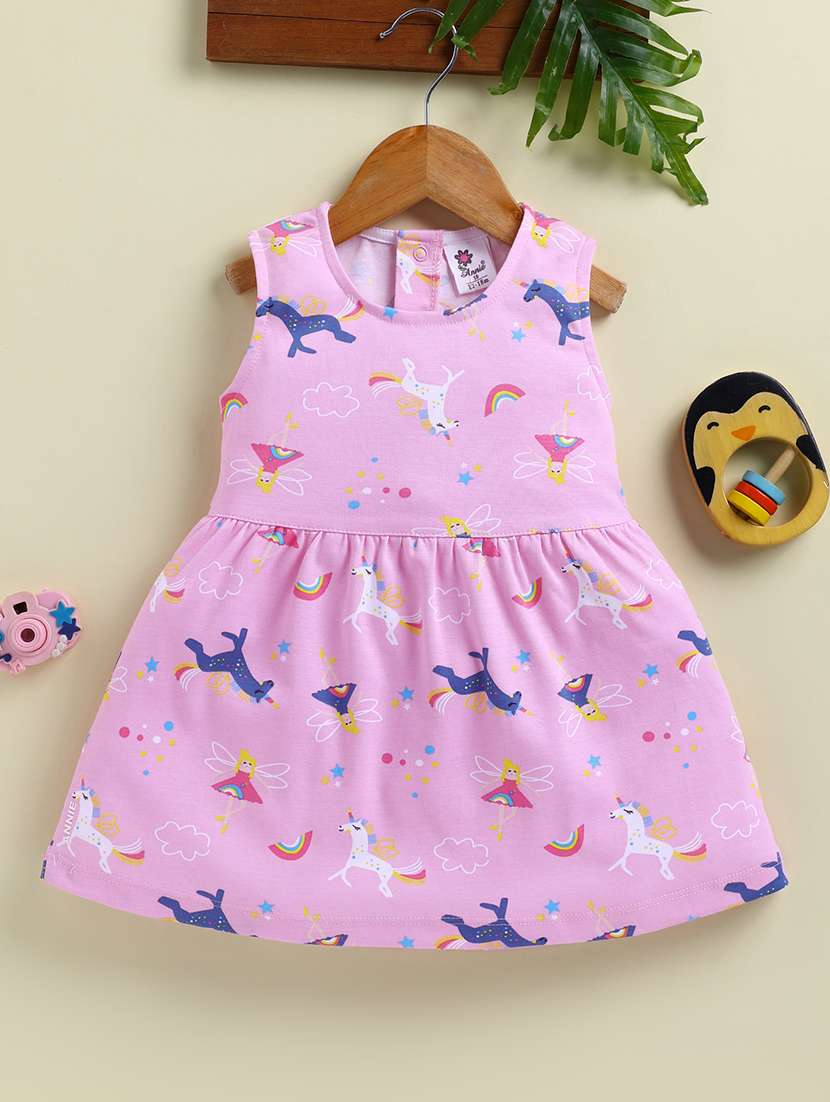girls pink denim frock