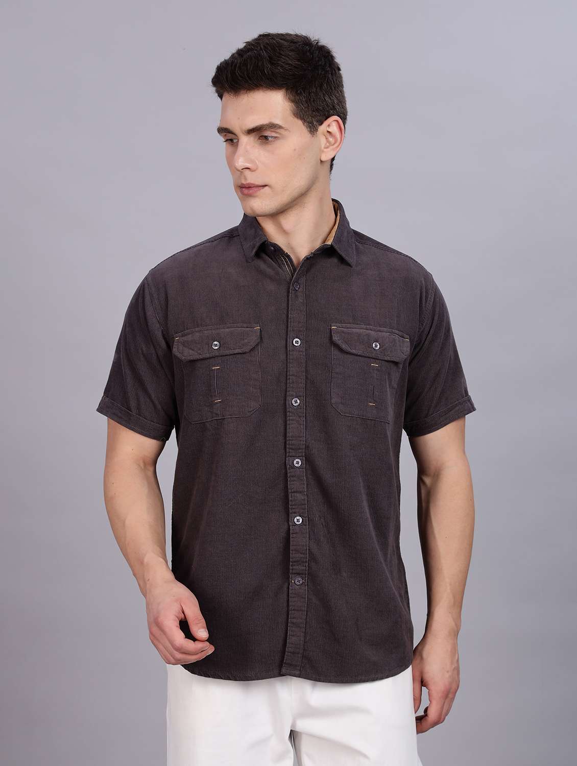 men textured short sleeve regular fit casual shirt