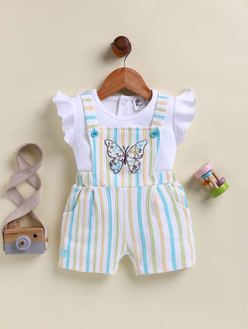 kids blue cotton blend  jumpsuit twin sets & jump suit