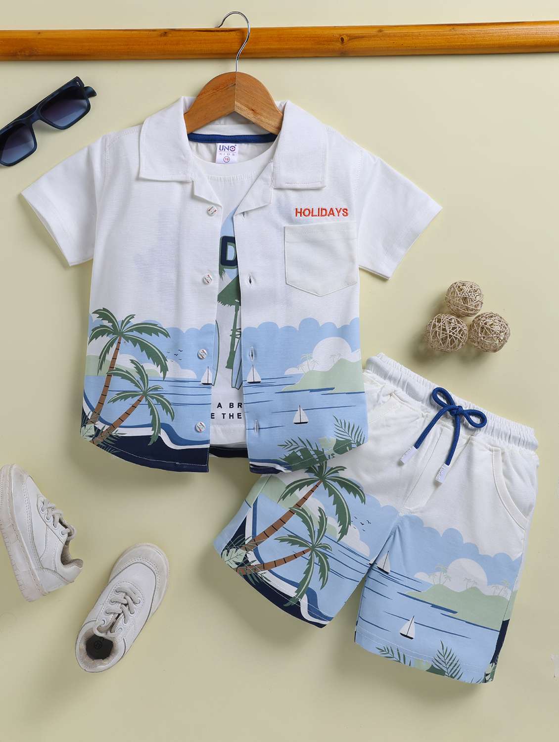boys blue linen shorts set