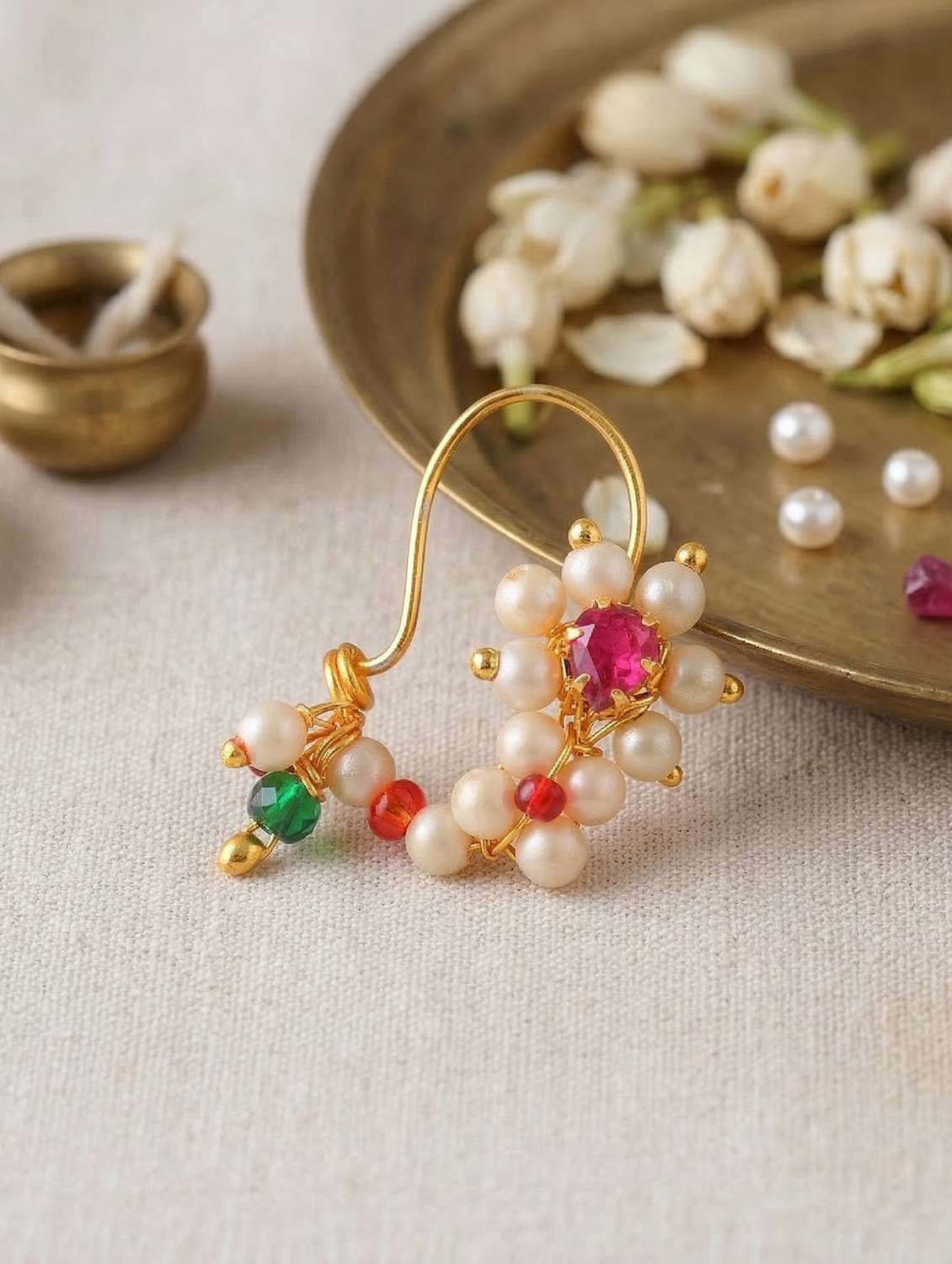 women gold brass naath nose pin