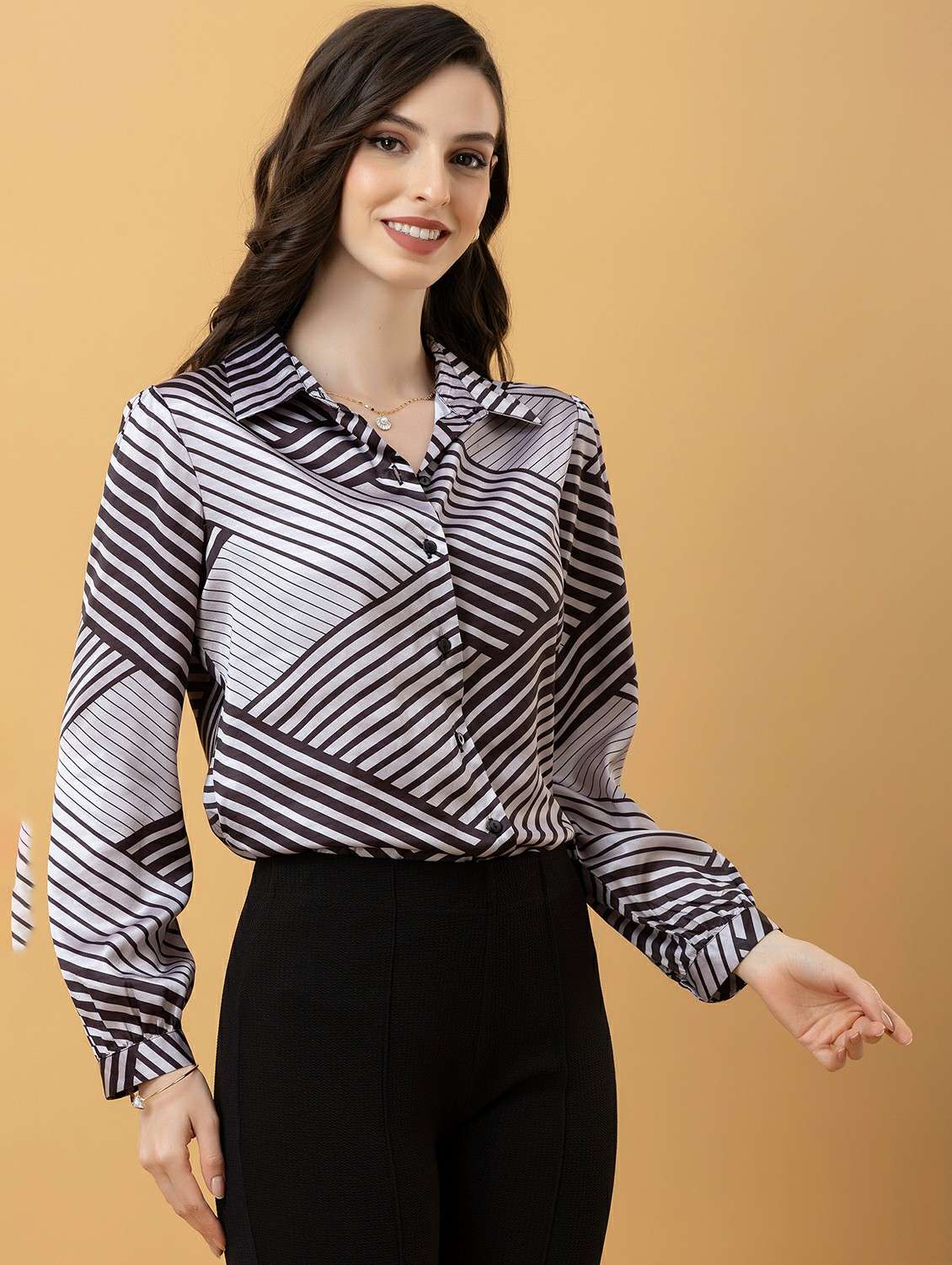 women printed collared long sleeve shirt - 22443483 -  Standard Image - 3