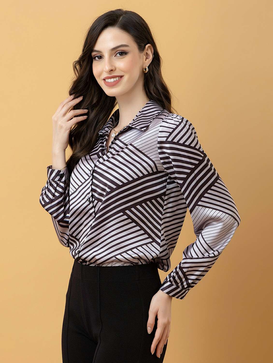 women printed collared long sleeve shirt - 22443483 -  Standard Image - 5