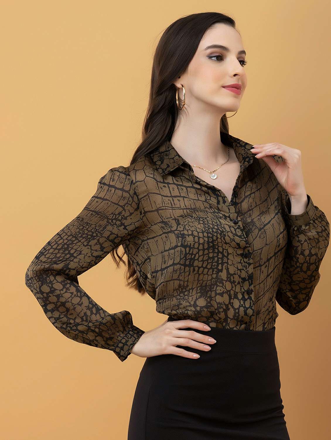 women printed collared long sleeve shirt - 22443486 -  Standard Image - 3