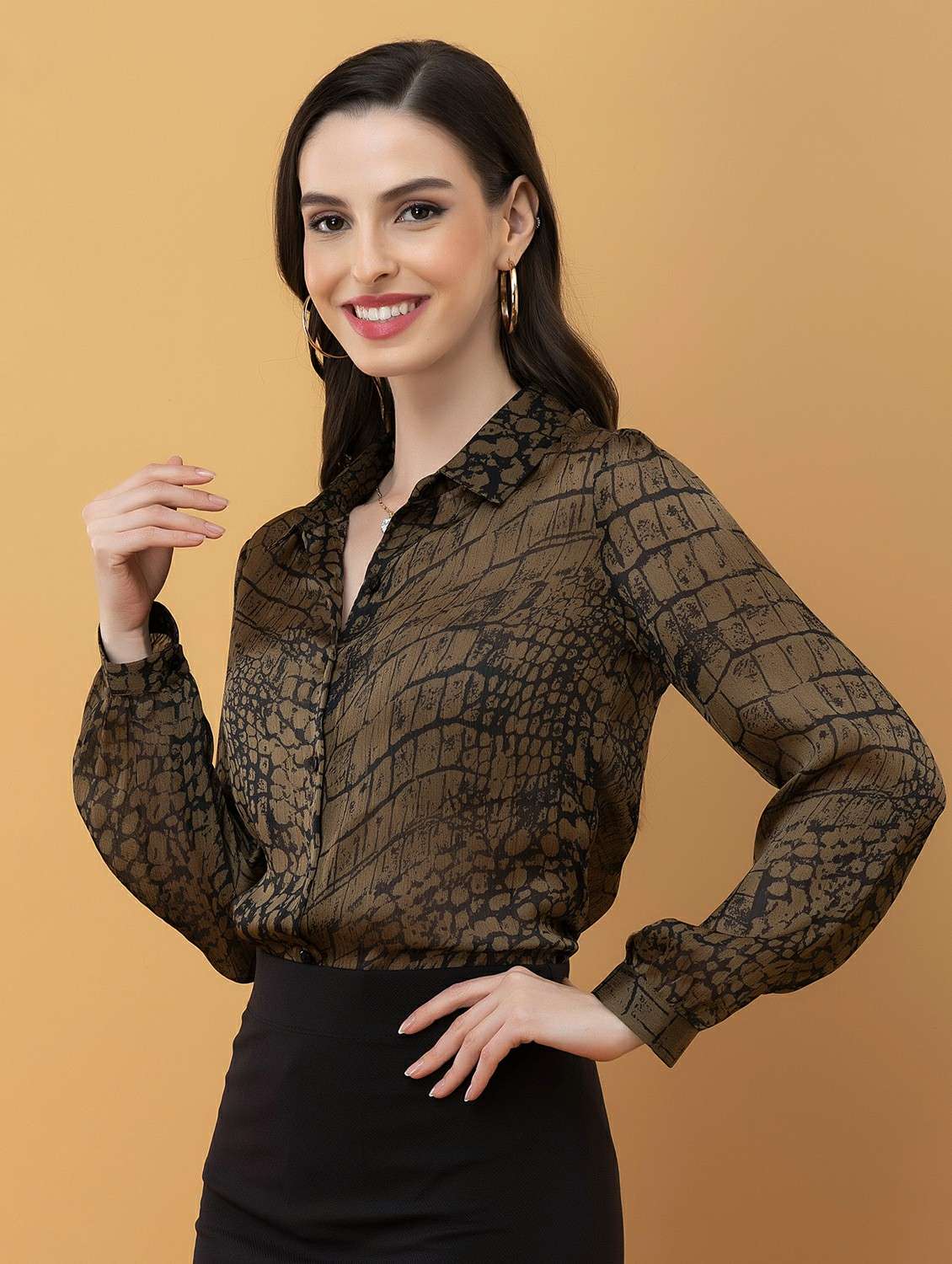 women printed collared long sleeve shirt - 22443486 -  Standard Image - 5