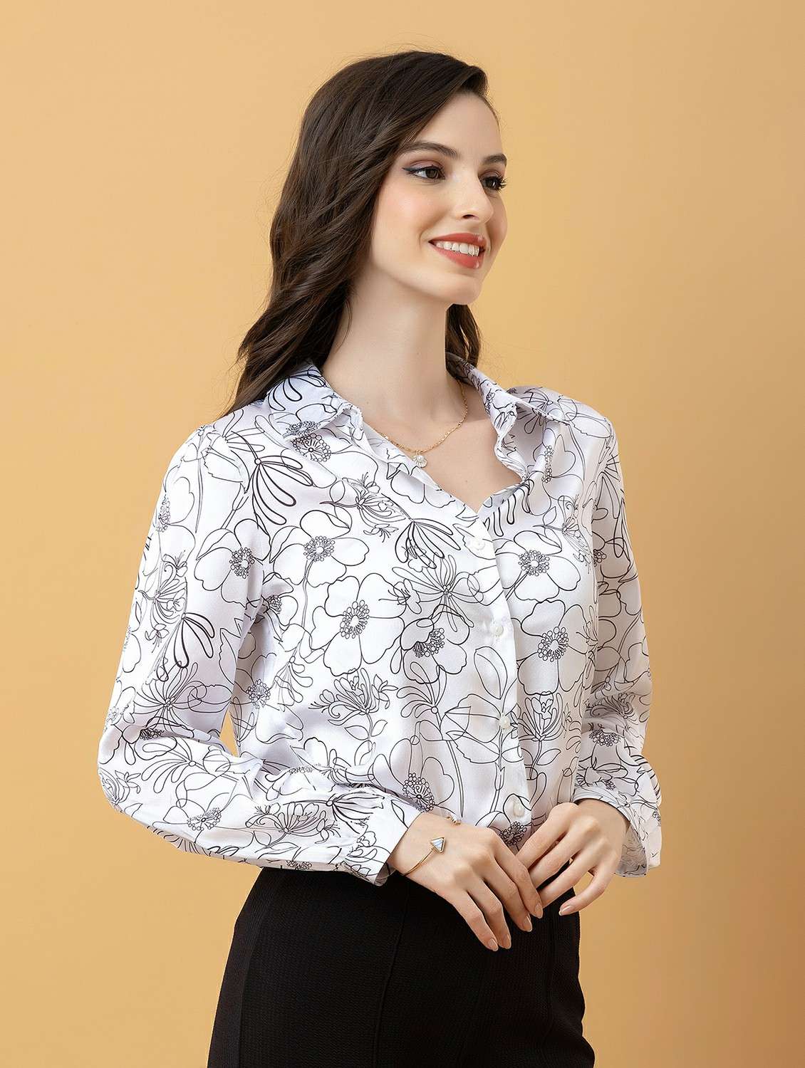 women printed collared long sleeve shirt - 22443490 -  Standard Image - 3