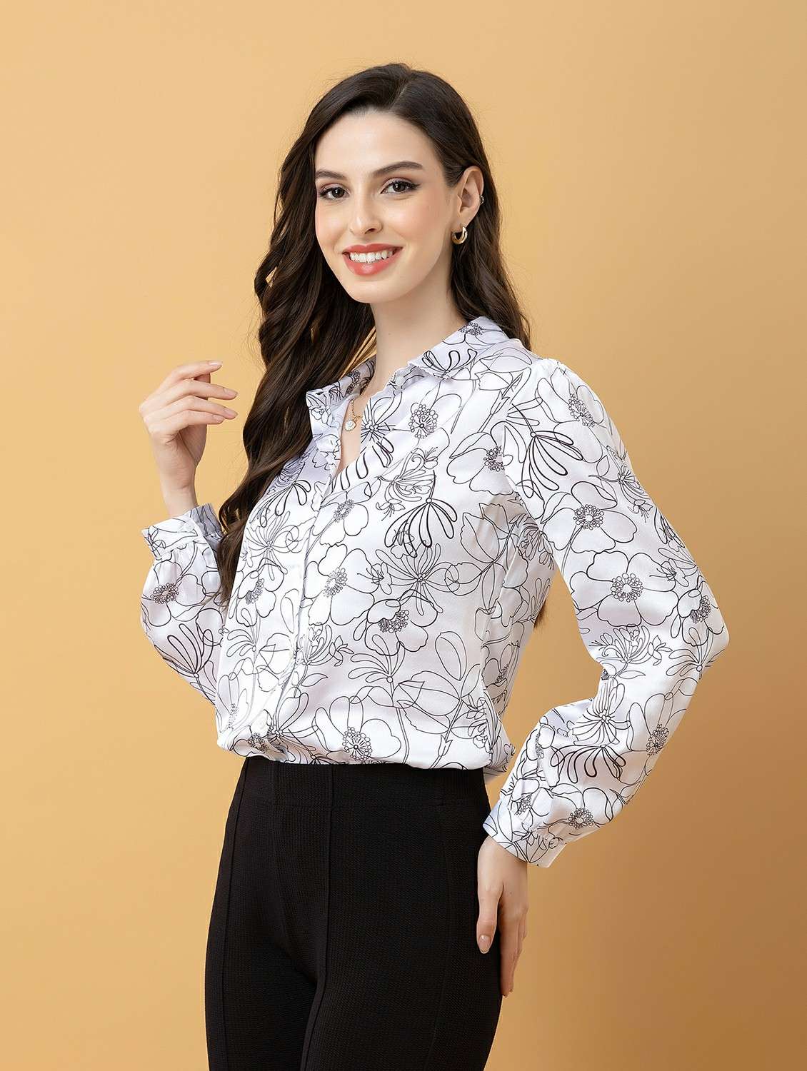 women printed collared long sleeve shirt - 22443490 -  Standard Image - 5