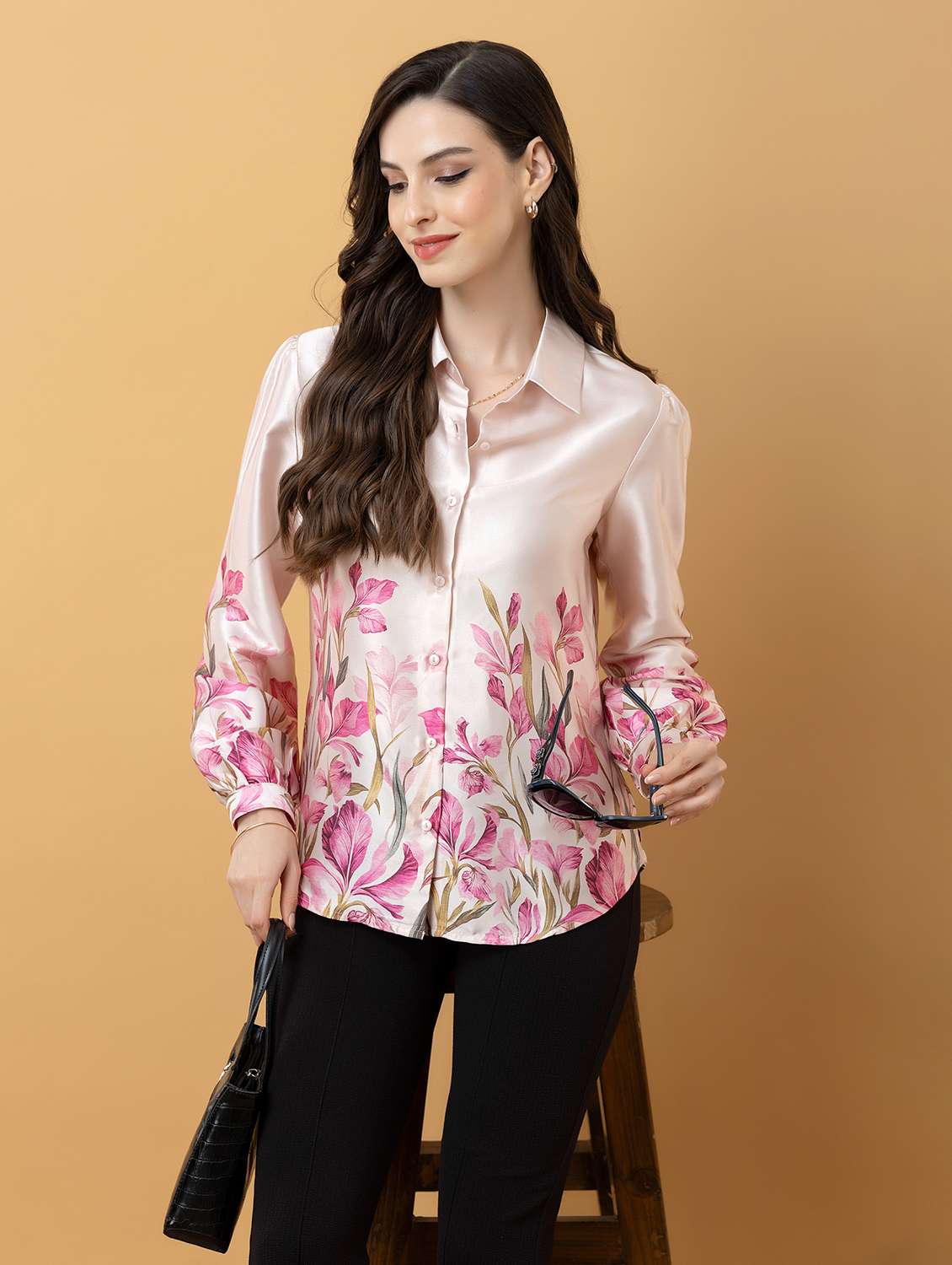 women printed collared long sleeve shirt - 22443491 -  Standard Image - 3
