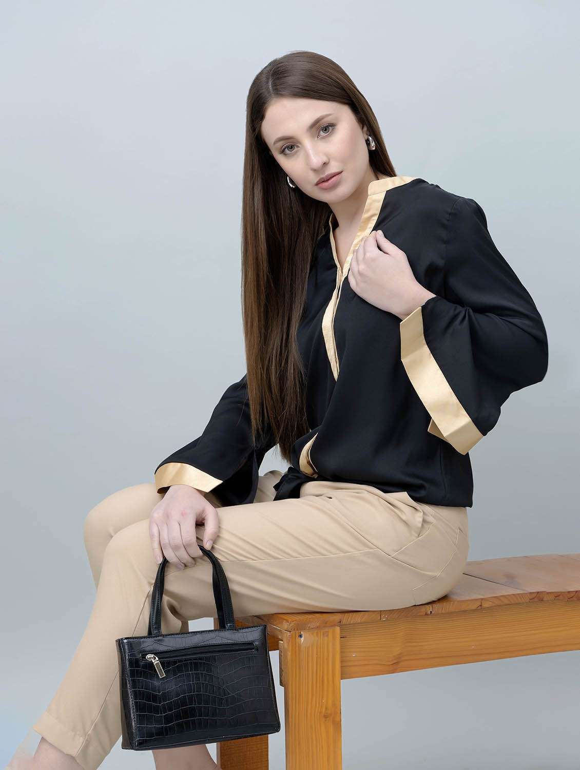 women solid black satin regular shirt - 22443502 -  Standard Image - 5