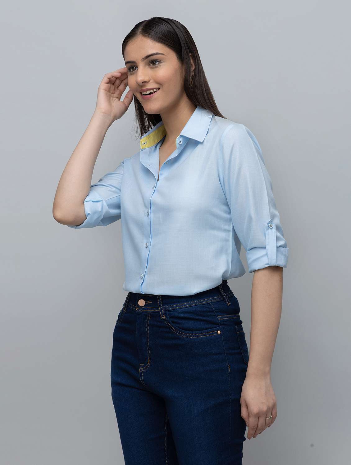 Women Solid Blue Linen Blend Regular Shirt - 22443511 -  Standard Image - 5