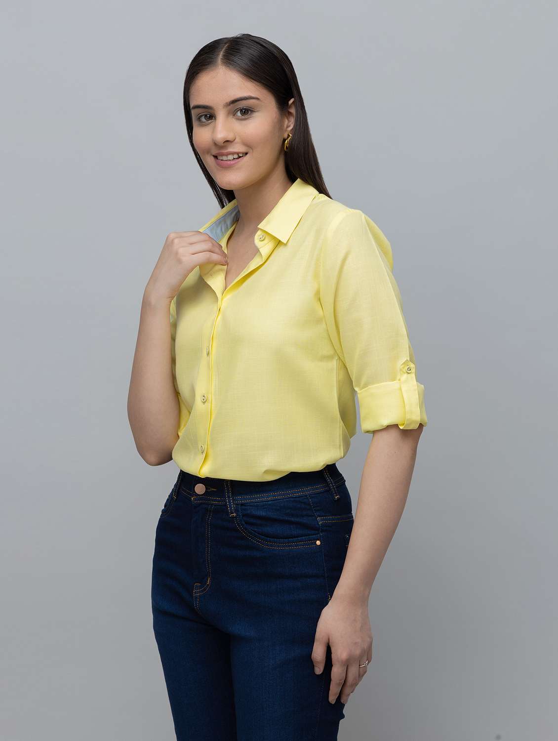 women solid yellow linen blend regular shirt - 22443512 -  Standard Image - 5