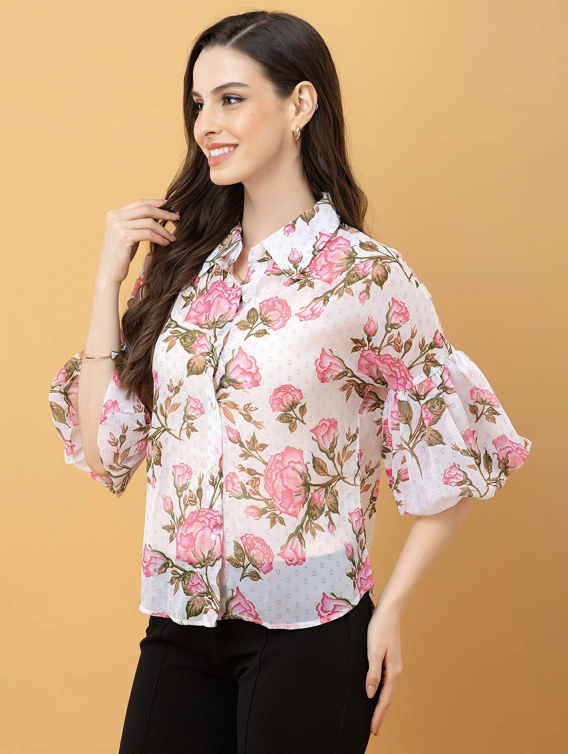 women floral white georgette regular shirt - 22443514 -  Standard Image - 5