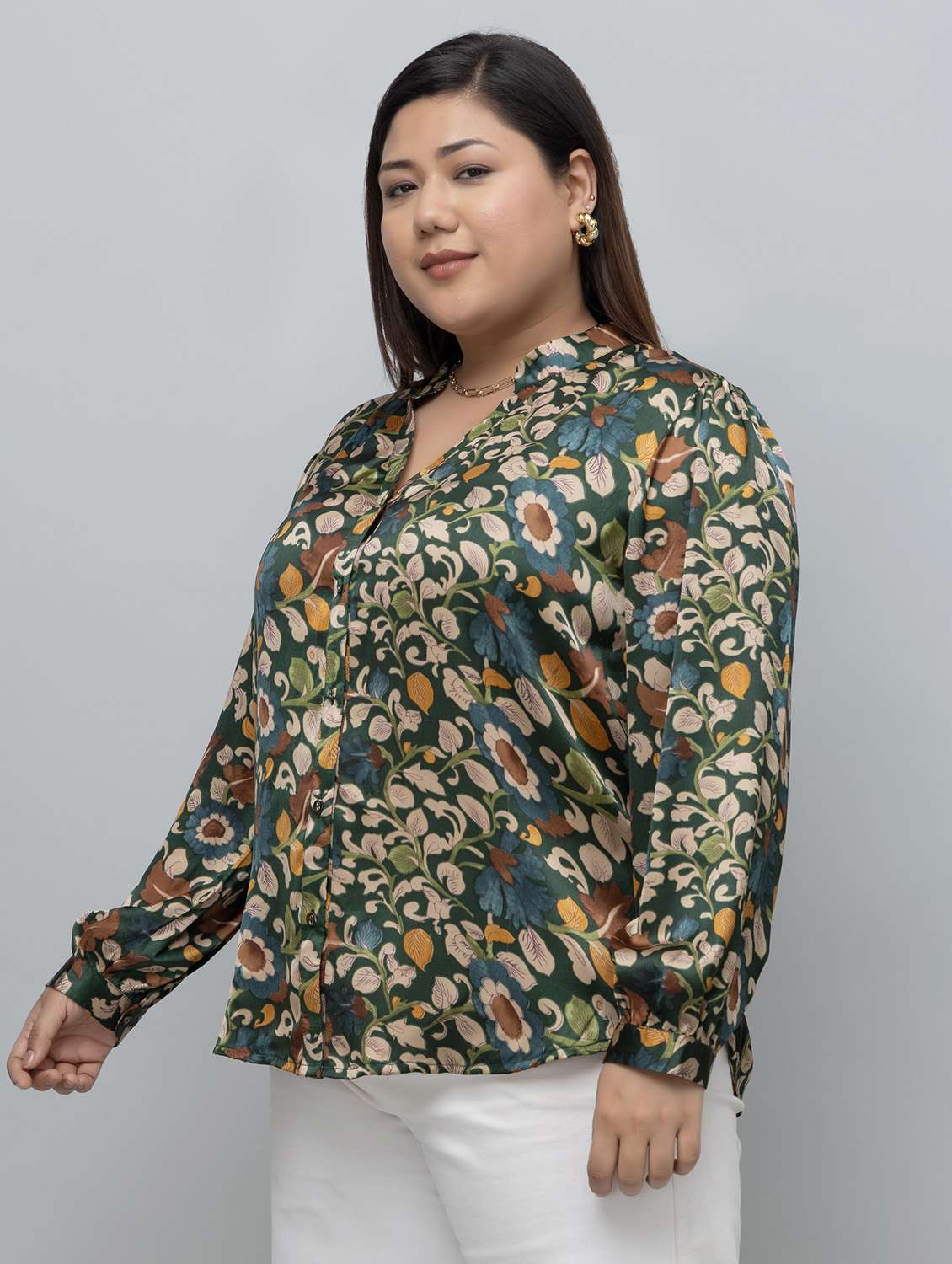 women printed green satin regular shirt - 22443528 -  Standard Image - 3