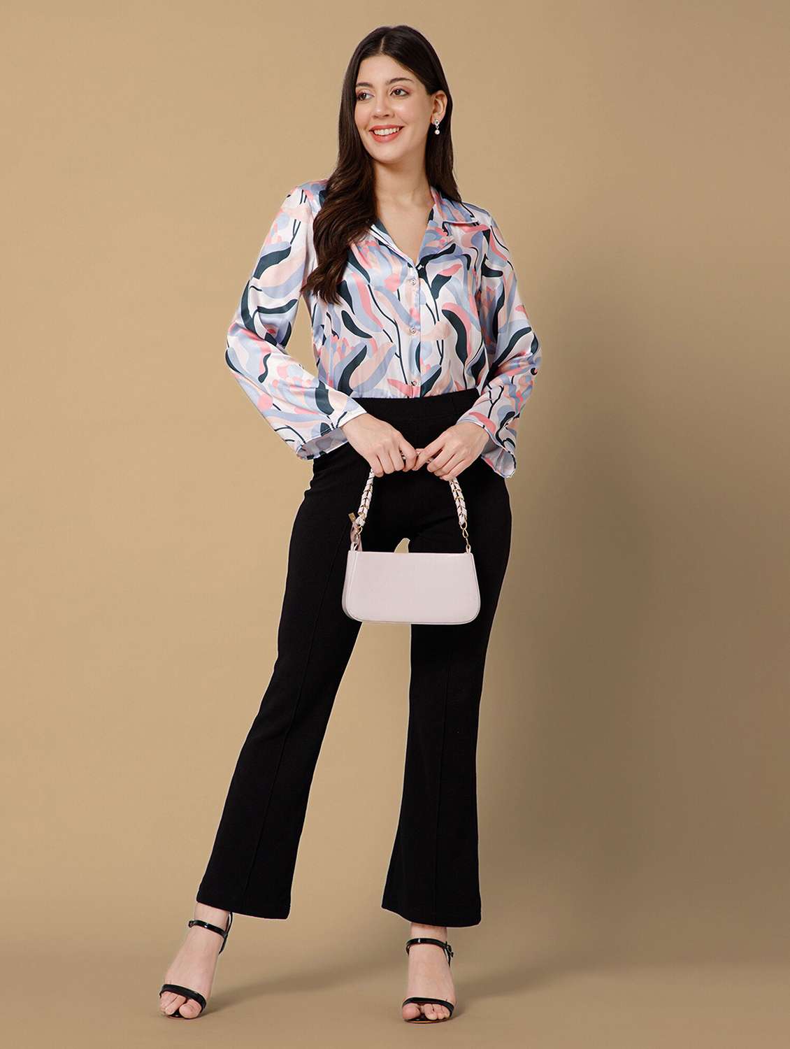Women Printed Multi Colored Satin Regular Shirt - 22443536 -  Standard Image - 5