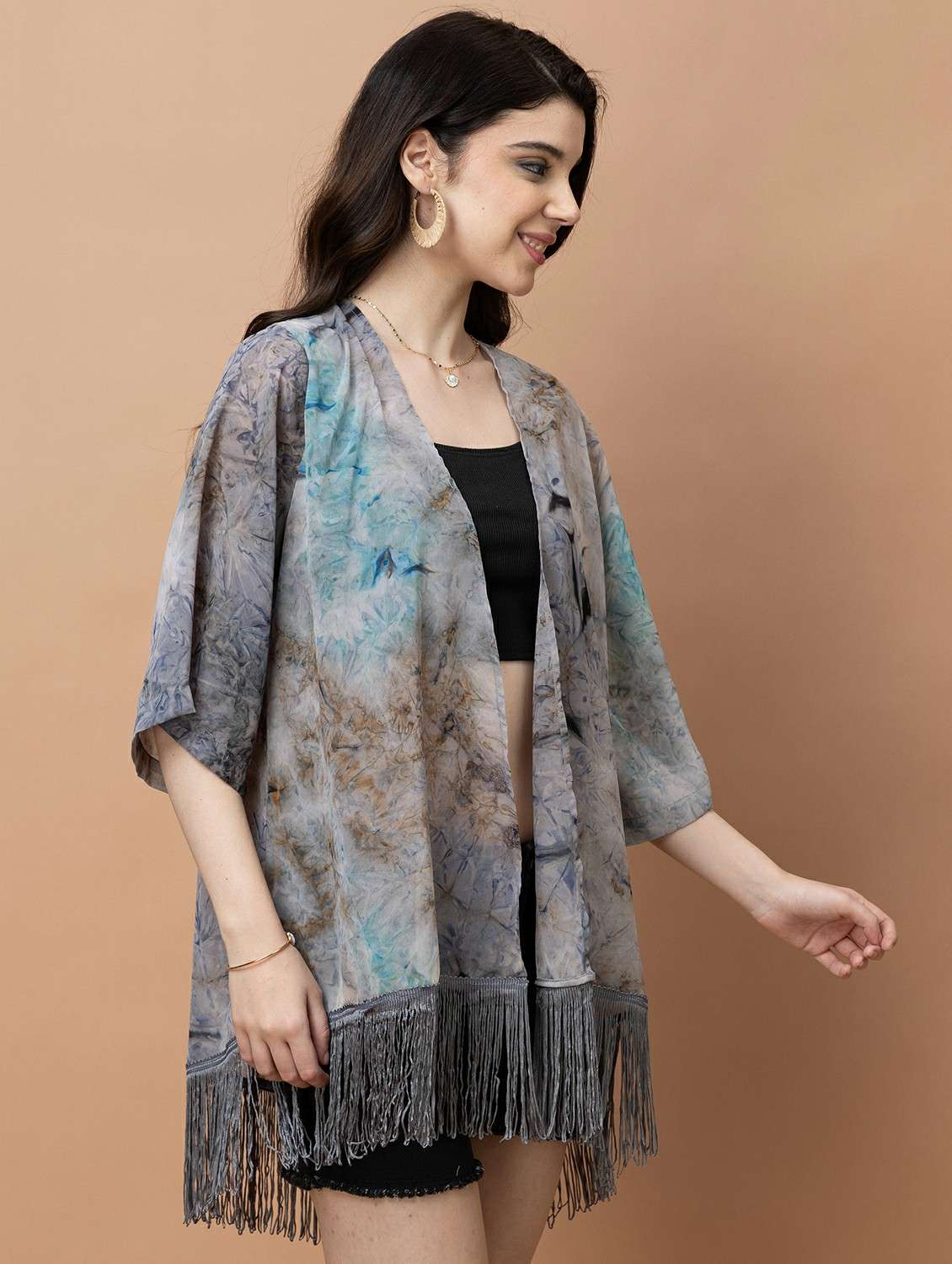 Women Printed Three Quarter Sleeve Shrug - 22443546 -  Standard Image - 3