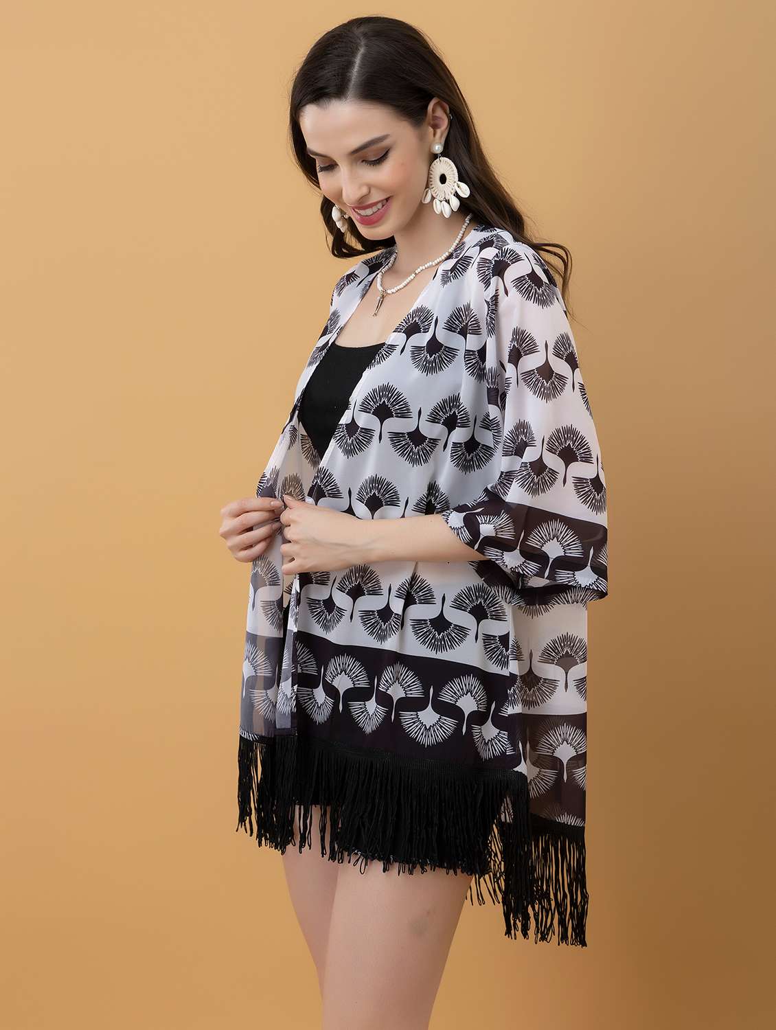 Women Printed Three Quarter Sleeve Shrug - 22443548 -  Standard Image - 5