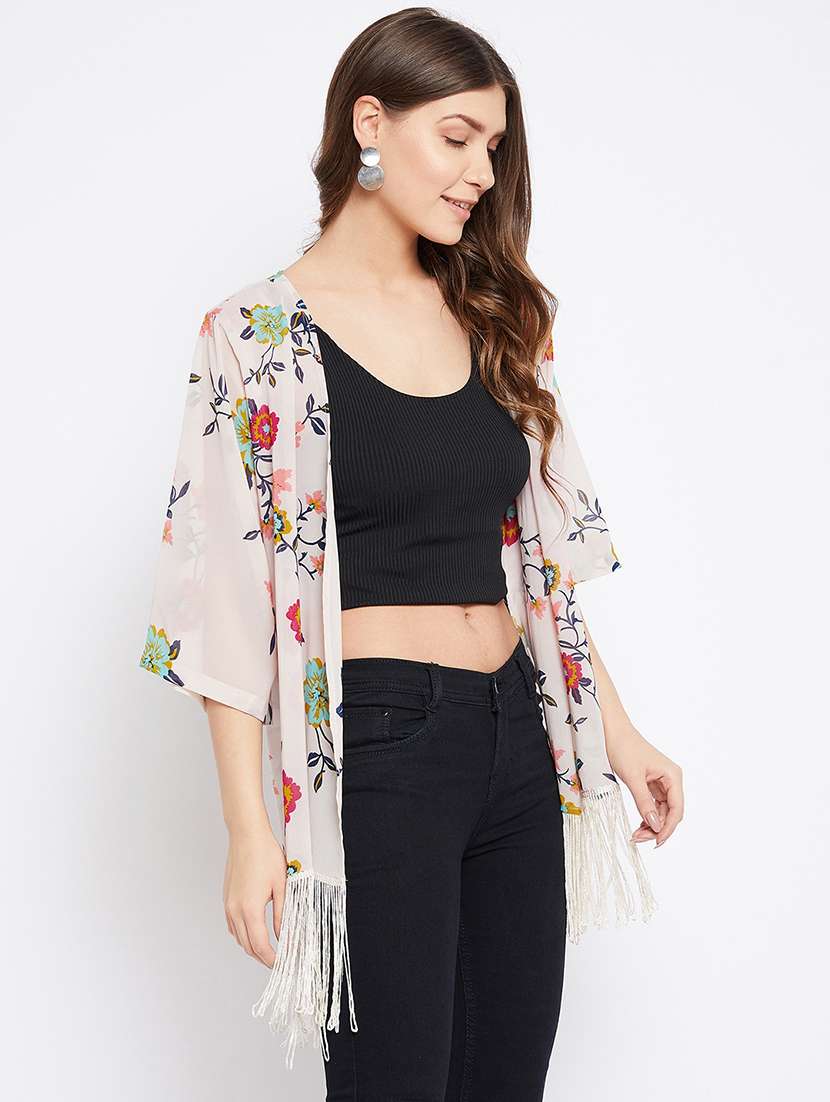 women printed three quarter sleeve shrug - 22443550 -  Standard Image - 3