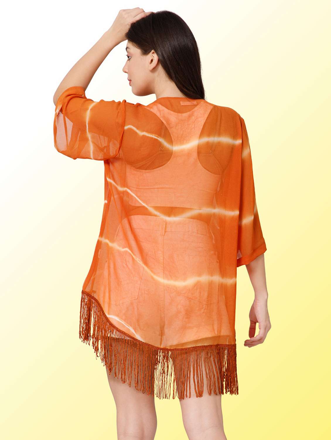 women printed three quarter sleeve sheer shrug - 22443556 -  Standard Image - 3