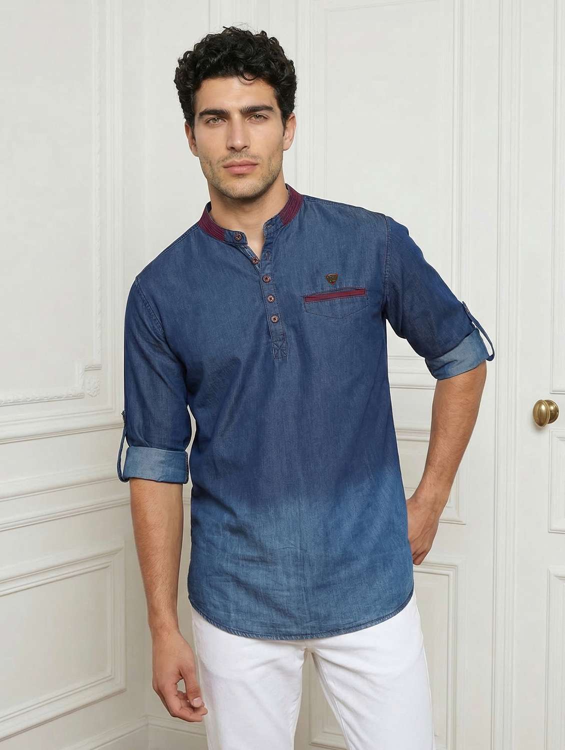men ombre mandarin neck short kurta