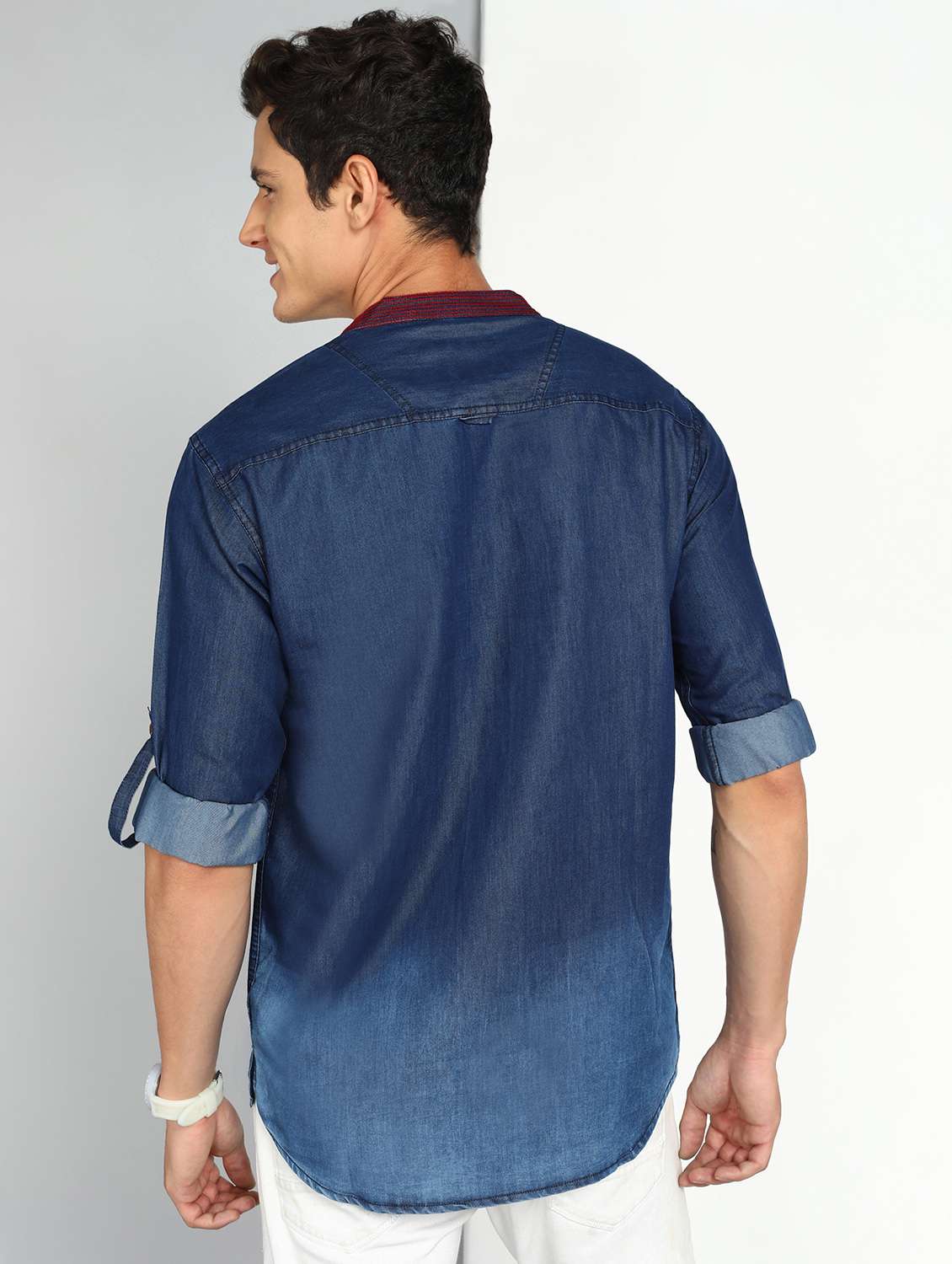 men ombre mandarin neck short kurta - 22443558 -  Standard Image - 3