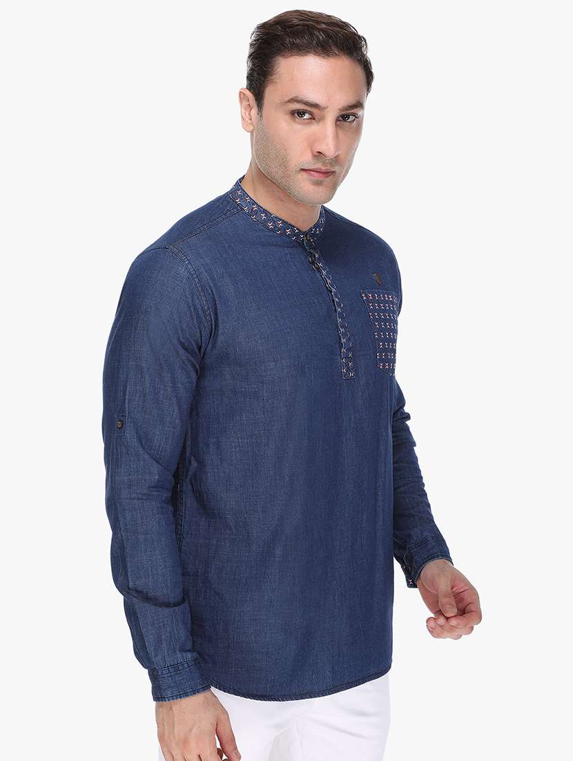 men solid mandarin neck short kurta - 22443559 -  Standard Image - 3