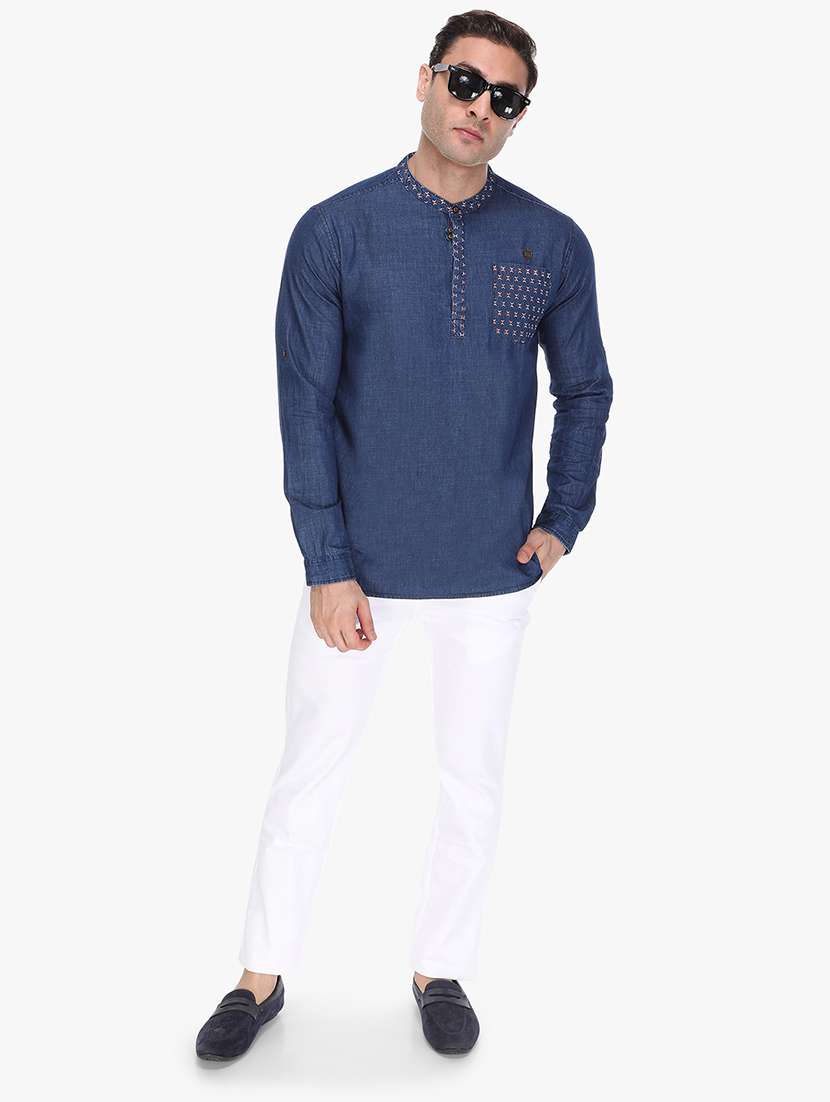 men solid mandarin neck short kurta - 22443559 -  Standard Image - 5