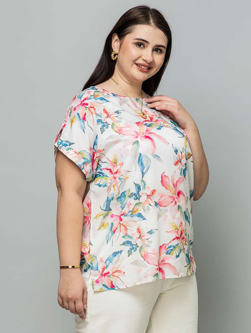 women floral white rayon regular top - 22443571 -  Standard Image - 3