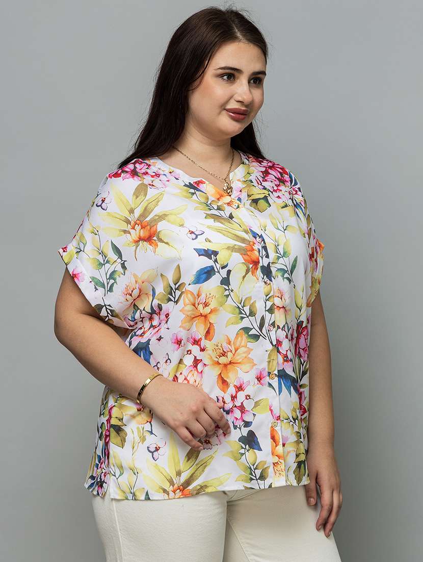 women floral off white rayon regular top - 22443573 -  Standard Image - 3