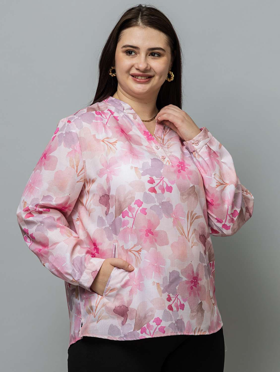 women plus size printed long sleeve top - 22443575 -  Standard Image - 5