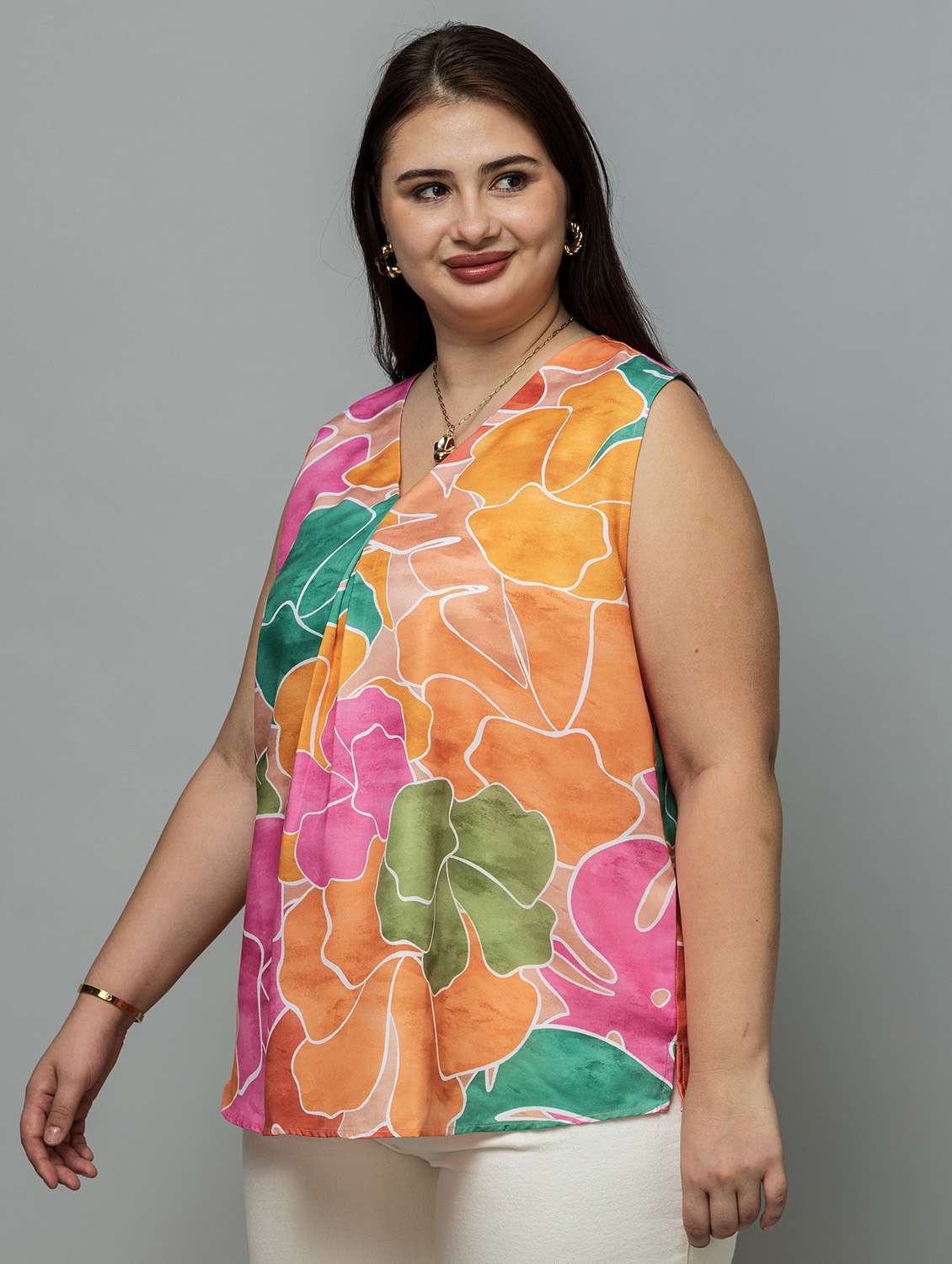 women plus size pinted sleeveless top - 22443577 -  Standard Image - 3